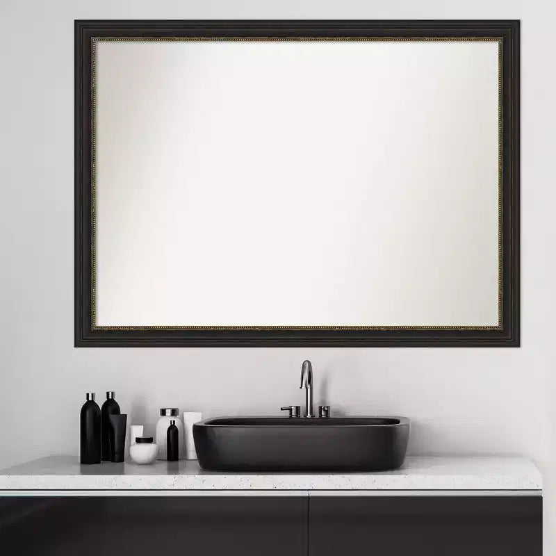 Miroir mural étroit décoratif sans biseau pour salle de bain, bronze : rectangulaire, cadre en polystyrène