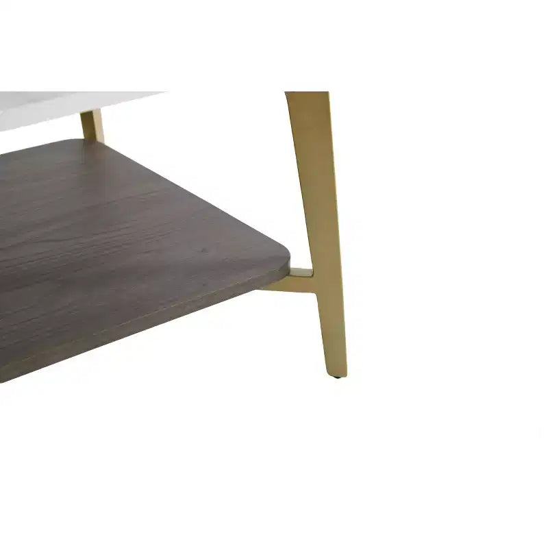 Mesa de centro de 2 niveles para sala de estar, mesa central rectangular de 47.2 para sala de estar, mesa auxiliar de madera con estructura de metal, blanca/dorada