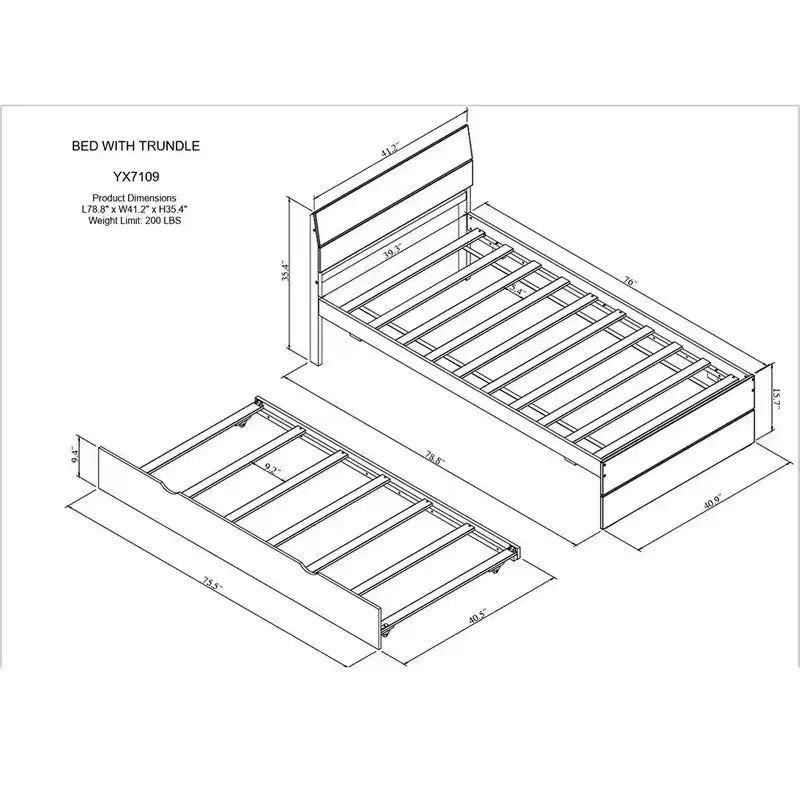 Modernes Einzelbettgestell mit ausziehbarem Einzelbett, Plattformbett aus Massivholz mit Kopfteil, kein Boxspring erforderlich, Holzlattenrost, Weiß