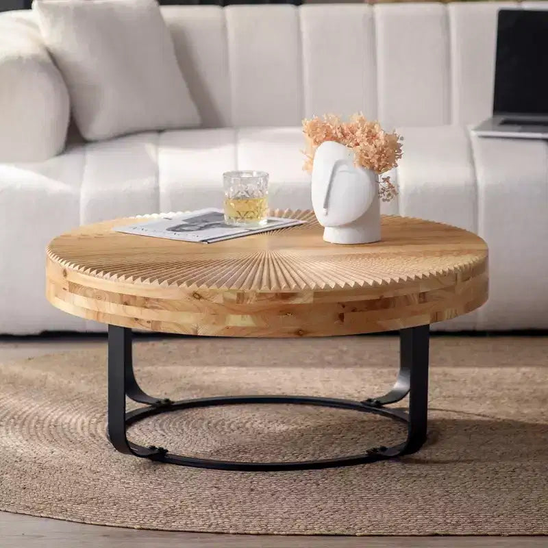 33.86 Retro-Couchtisch mit aufklappbarer Tischplatte und Metallbeinen, stilvoller Beistelltisch fürs Wohnzimmer, runder Wohnzimmertisch, Tragkraft 220lbs, Wohnaccessoire