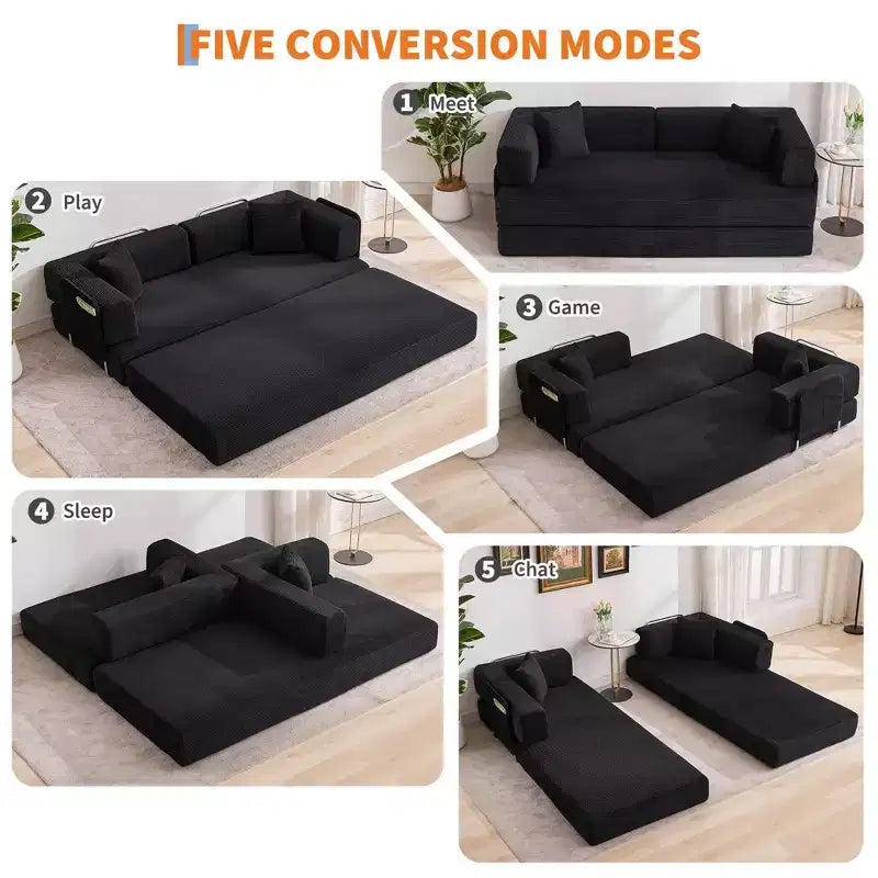 78.7 Übergroßer Chaiselongue-Sessel für Innenräume, übergroßes Sofa-Bett aus Cord ohne Gestell mit 2 Kissen, für Wohnzimmer und Schlafzimmer