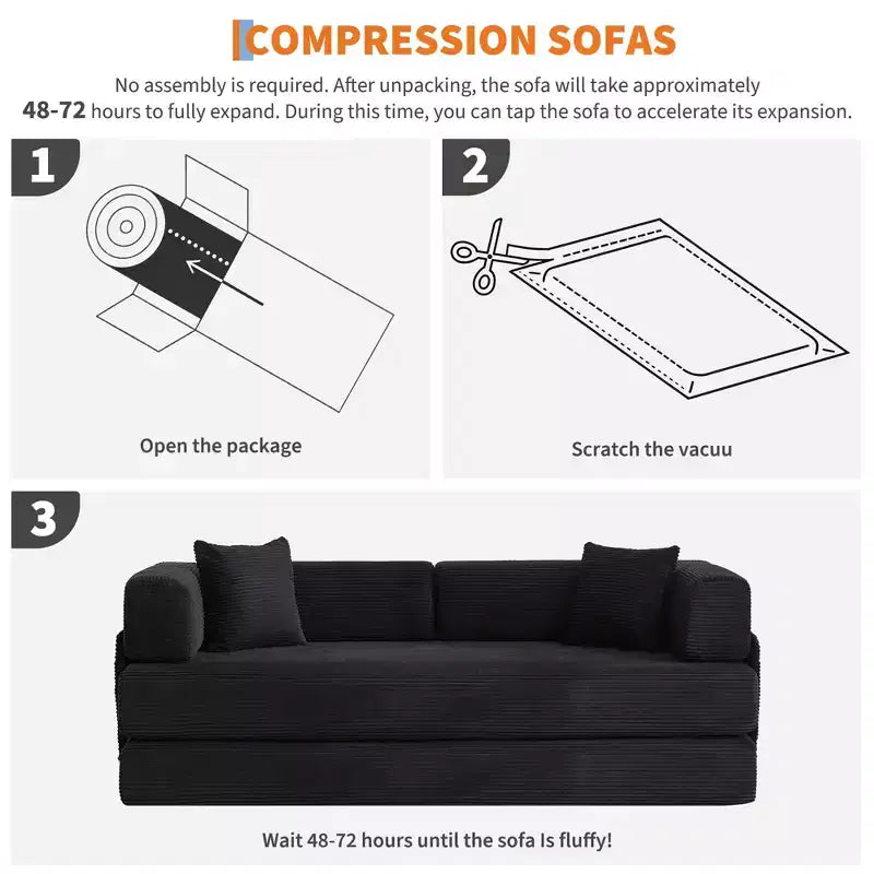 78.7 Übergroßer Chaiselongue-Sessel für Innenräume, übergroßes Sofa-Bett aus Cord ohne Gestell mit 2 Kissen, für Wohnzimmer und Schlafzimmer