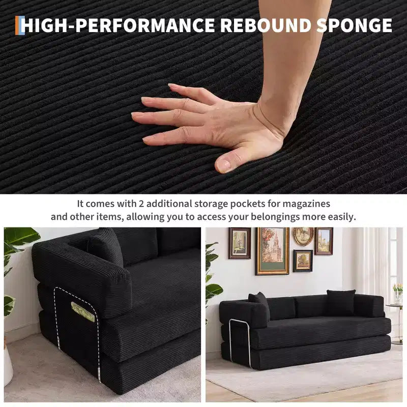 78.7 Übergroßer Chaiselongue-Sessel für Innenräume, übergroßes Sofa-Bett aus Cord ohne Gestell mit 2 Kissen, für Wohnzimmer und Schlafzimmer