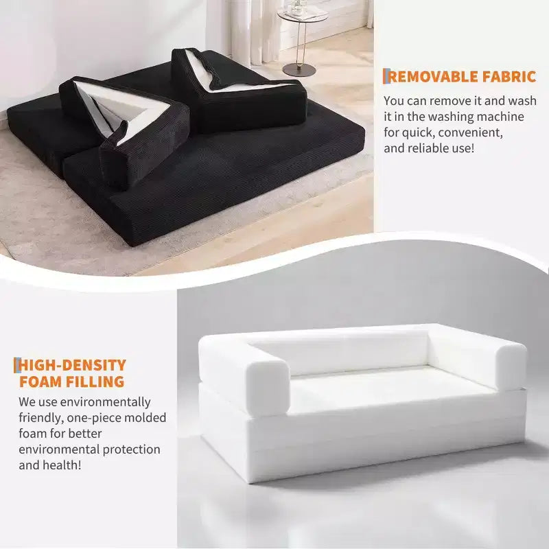 78.7 Übergroßer Chaiselongue-Sessel für Innenräume, übergroßes Sofa-Bett aus Cord ohne Gestell mit 2 Kissen, für Wohnzimmer und Schlafzimmer