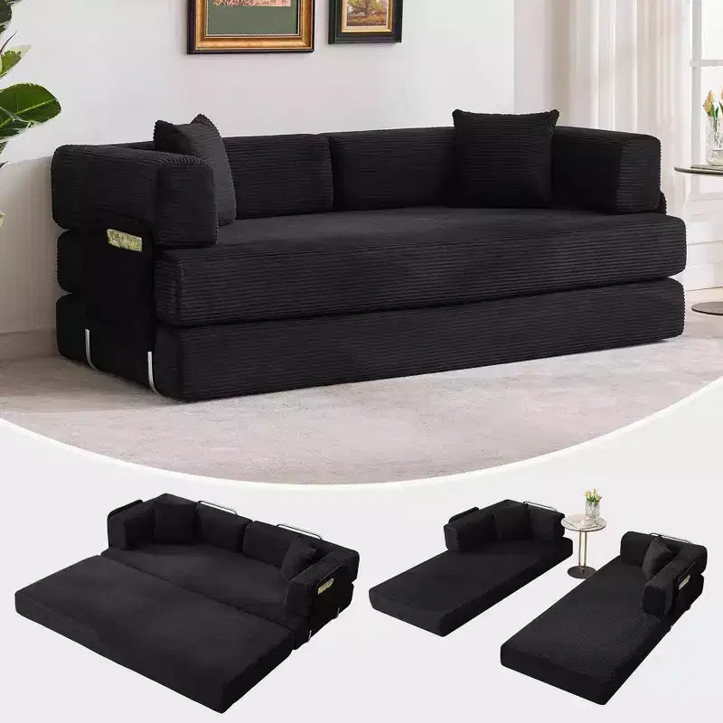 78.7 Übergroßer Chaiselongue-Sessel für Innenräume, übergroßes Sofa-Bett aus Cord ohne Gestell mit 2 Kissen, für Wohnzimmer und Schlafzimmer