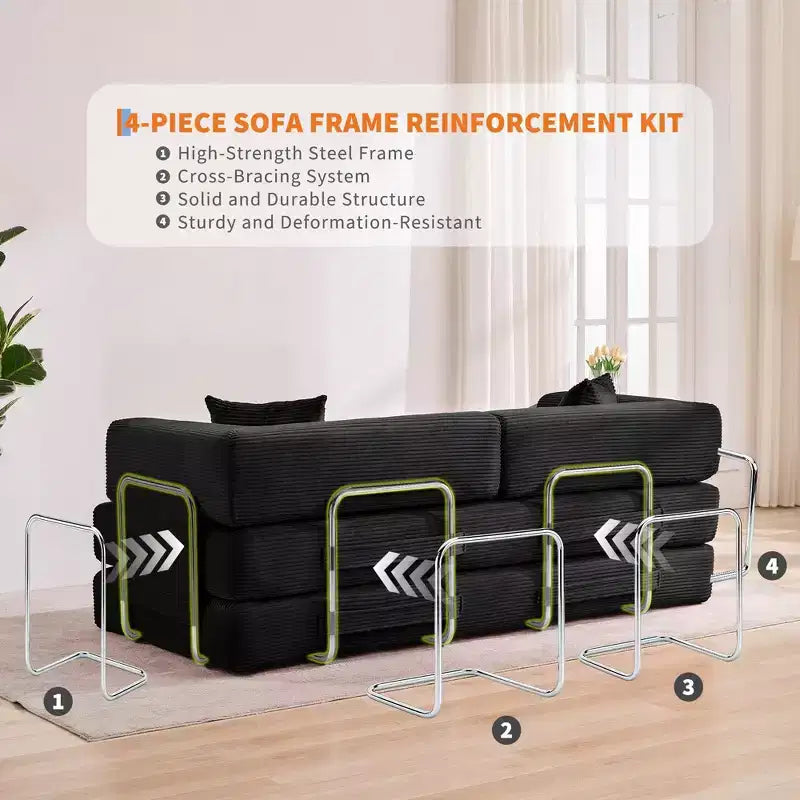 78.7 Übergroßer Chaiselongue-Sessel für Innenräume, übergroßes Sofa-Bett aus Cord ohne Gestell mit 2 Kissen, für Wohnzimmer und Schlafzimmer