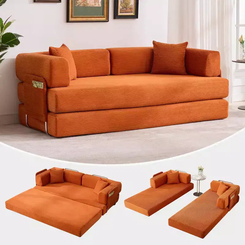 78.7 Übergroßer Chaiselongue-Sessel für Innenräume, übergroßes Sofa-Bett aus Cord ohne Gestell mit 2 Kissen, für Wohnzimmer und Schlafzimmer