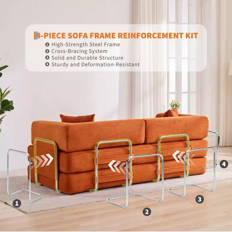 78.7 Übergroßer Chaiselongue-Sessel für Innenräume, übergroßes Sofa-Bett aus Cord ohne Gestell mit 2 Kissen, für Wohnzimmer und Schlafzimmer