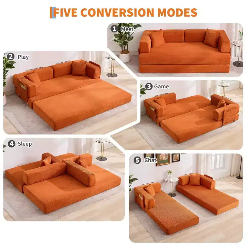 78.7 Übergroßer Chaiselongue-Sessel für Innenräume, übergroßes Sofa-Bett aus Cord ohne Gestell mit 2 Kissen, für Wohnzimmer und Schlafzimmer