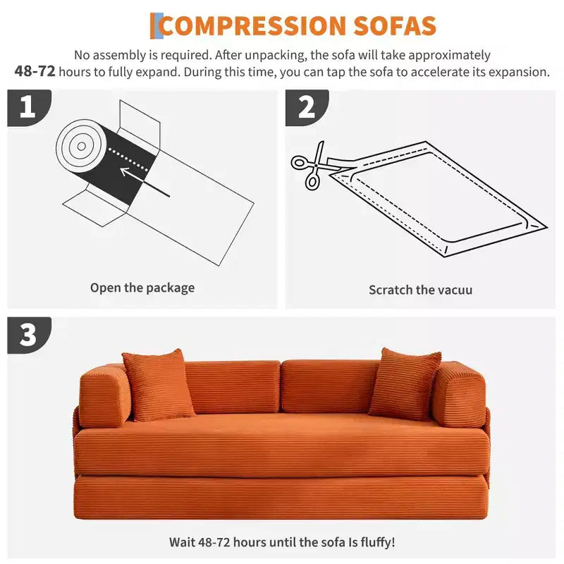 78.7 Übergroßer Chaiselongue-Sessel für Innenräume, übergroßes Sofa-Bett aus Cord ohne Gestell mit 2 Kissen, für Wohnzimmer und Schlafzimmer
