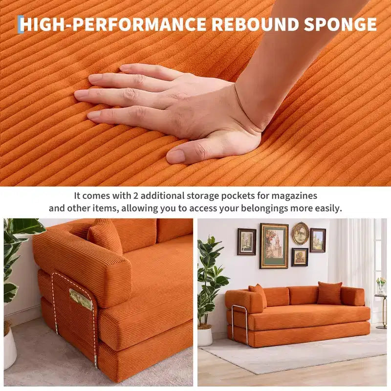 78.7 Übergroßer Chaiselongue-Sessel für Innenräume, übergroßes Sofa-Bett aus Cord ohne Gestell mit 2 Kissen, für Wohnzimmer und Schlafzimmer
