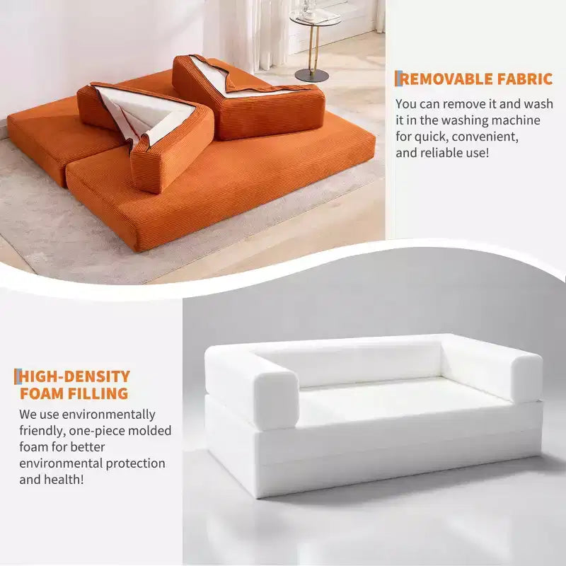 78.7 Übergroßer Chaiselongue-Sessel für Innenräume, übergroßes Sofa-Bett aus Cord ohne Gestell mit 2 Kissen, für Wohnzimmer und Schlafzimmer