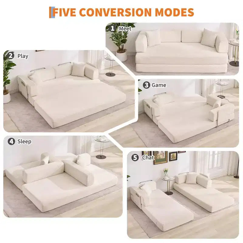 78.7 Übergroßer Chaiselongue-Sessel für Innenräume, übergroßes Sofa-Bett aus Cord ohne Gestell mit 2 Kissen, für Wohnzimmer und Schlafzimmer