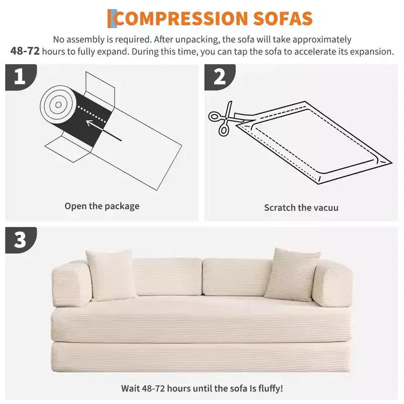 78.7 Übergroßer Chaiselongue-Sessel für Innenräume, übergroßes Sofa-Bett aus Cord ohne Gestell mit 2 Kissen, für Wohnzimmer und Schlafzimmer