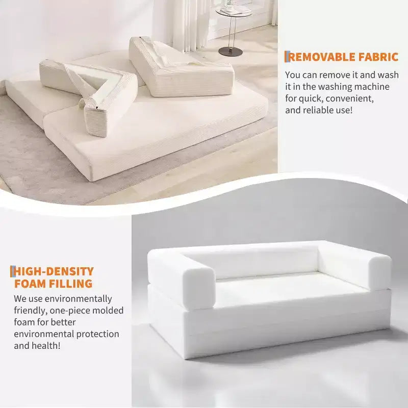 78.7 Übergroßer Chaiselongue-Sessel für Innenräume, übergroßes Sofa-Bett aus Cord ohne Gestell mit 2 Kissen, für Wohnzimmer und Schlafzimmer