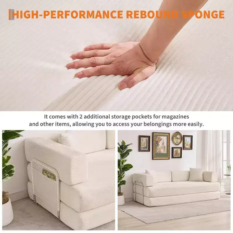 78.7 Übergroßer Chaiselongue-Sessel für Innenräume, übergroßes Sofa-Bett aus Cord ohne Gestell mit 2 Kissen, für Wohnzimmer und Schlafzimmer