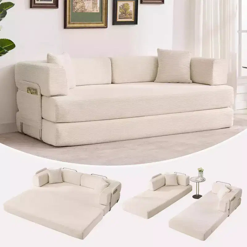 78.7 Übergroßer Chaiselongue-Sessel für Innenräume, übergroßes Sofa-Bett aus Cord ohne Gestell mit 2 Kissen, für Wohnzimmer und Schlafzimmer