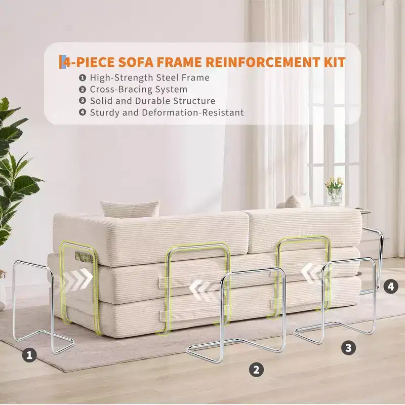 78.7 Übergroßer Chaiselongue-Sessel für Innenräume, übergroßes Sofa-Bett aus Cord ohne Gestell mit 2 Kissen, für Wohnzimmer und Schlafzimmer