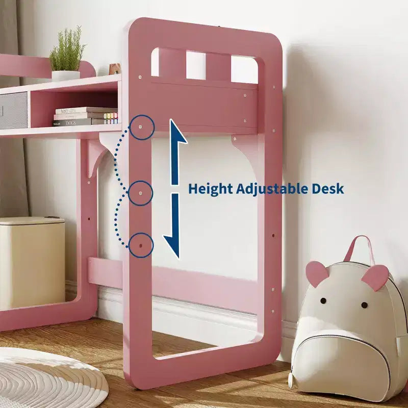 Schreibtisch- und Stuhlset für Kinder - Holzerner Schülerschreibtisch mit Stoffschublade, Stiftehaltern und gepolstertem Hocker für Schlafzimmer, Spielzimmer und Wohnzimmer