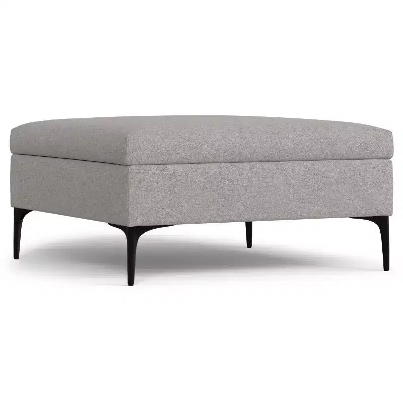 36 Zoll breiter, zeitgenössischer quadratischer Couchtisch mit Stauraum, Ottomane mit aufklappbarem Deckel, Polyester-Leinenbezug, Mid-Century-Stil