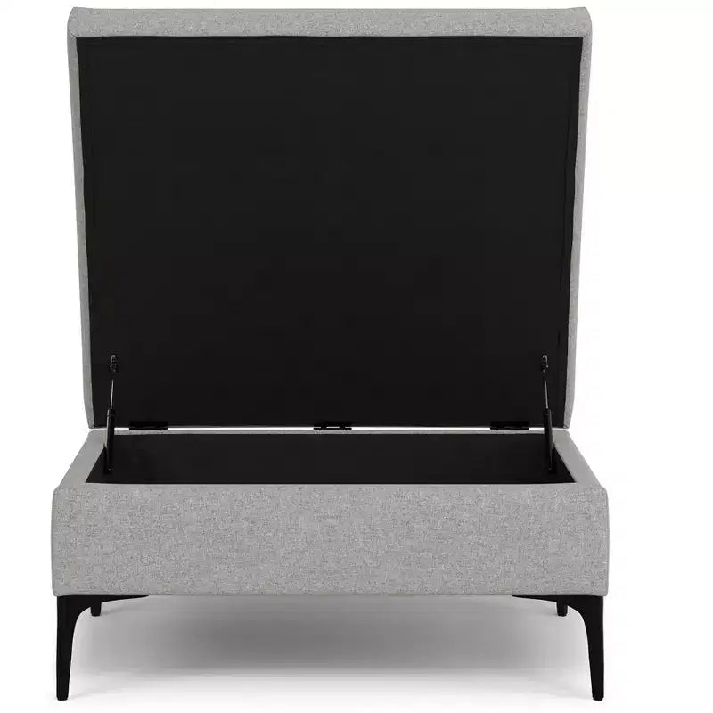36 Zoll breiter, zeitgenössischer quadratischer Couchtisch mit Stauraum, Ottomane mit aufklappbarem Deckel, Polyester-Leinenbezug, Mid-Century-Stil