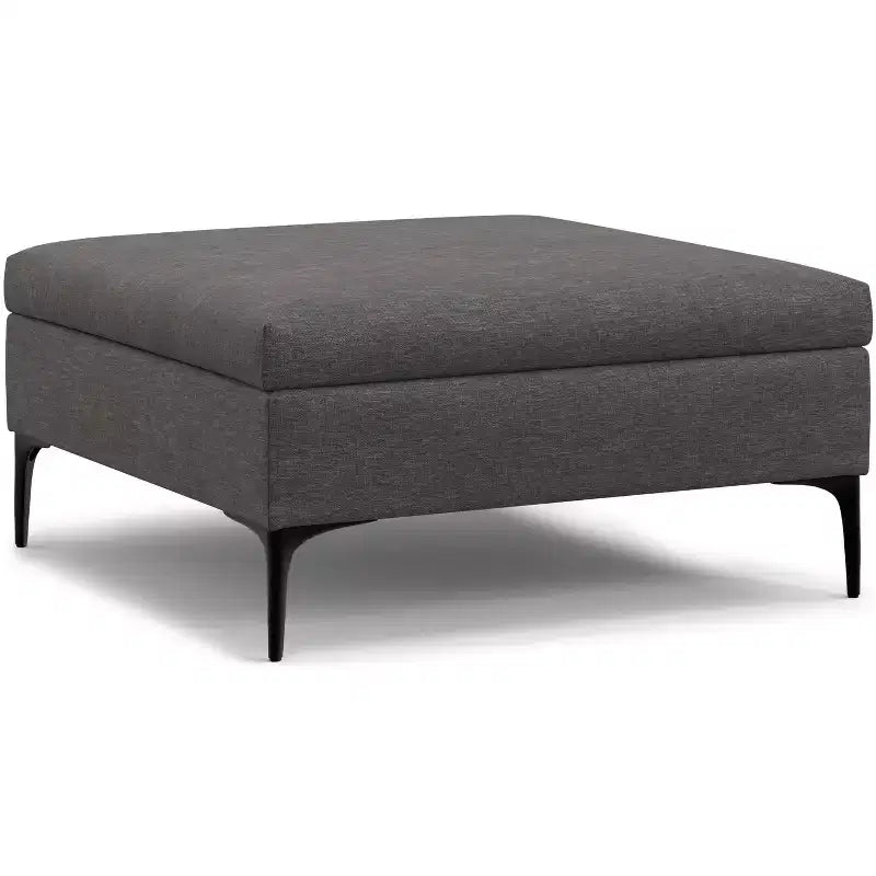 36 Zoll breiter, zeitgenössischer quadratischer Couchtisch mit Stauraum, Ottomane mit aufklappbarem Deckel, Polyester-Leinenbezug, Mid-Century-Stil