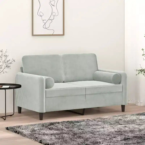 Sofá de 2 plazas con cojines decorativos, gris claro, terciopelo de 47.2