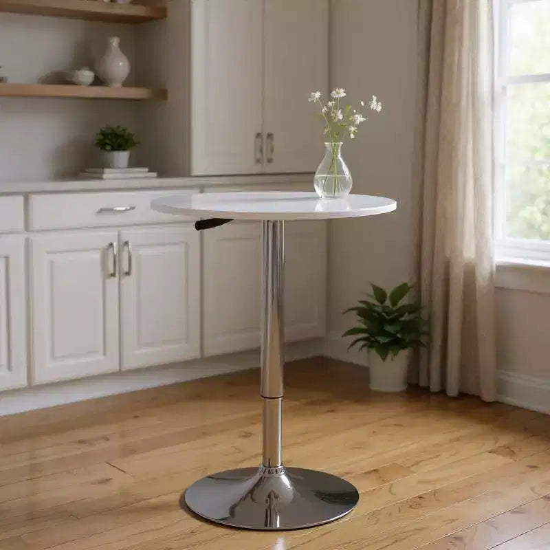 24-Zoll-Bartisch aus Holz und Eisen, abgerundet, Weiß und Silber