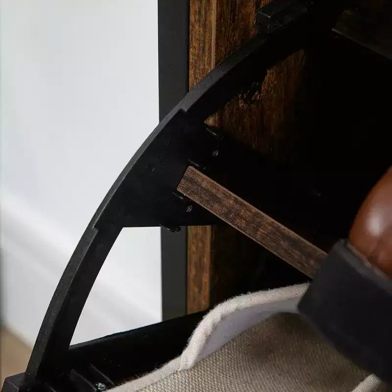 Schuhschrank im Industriestil mit 2 Klappschubladen, freistehender Schuhschrank für 12 Paar Schuhe, schmaler Schuhständer für Eingangsbereich und Flur