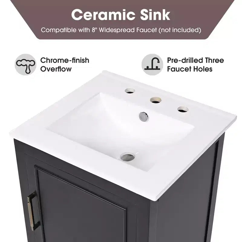 Juego de lavabo y tocador pequeño de 30 para baño con almacenamiento, armario de madera para el suelo del baño con cajones y puerta, negro