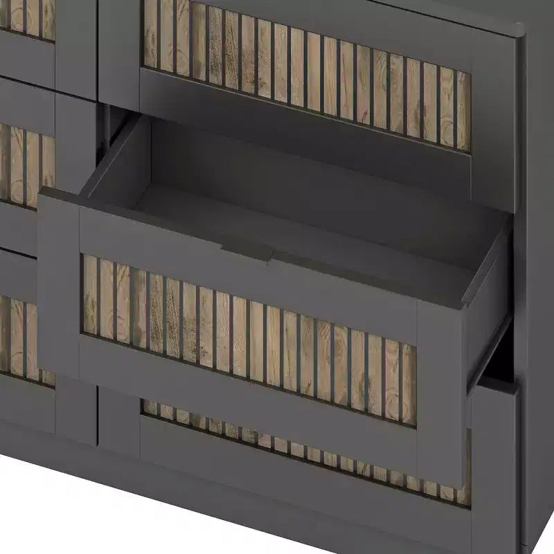 Rustikale Kommode im Landhausstil aus Holz mit 6 Schubladen, Aufbewahrungsschrank, Metallgriffe