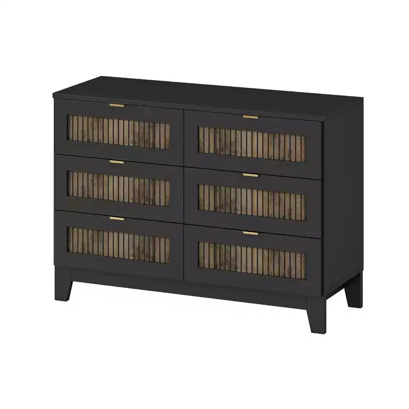 Commode en bois rustique de style maison de campagne avec 6 tiroirs, meuble de rangement, poignées en métal
