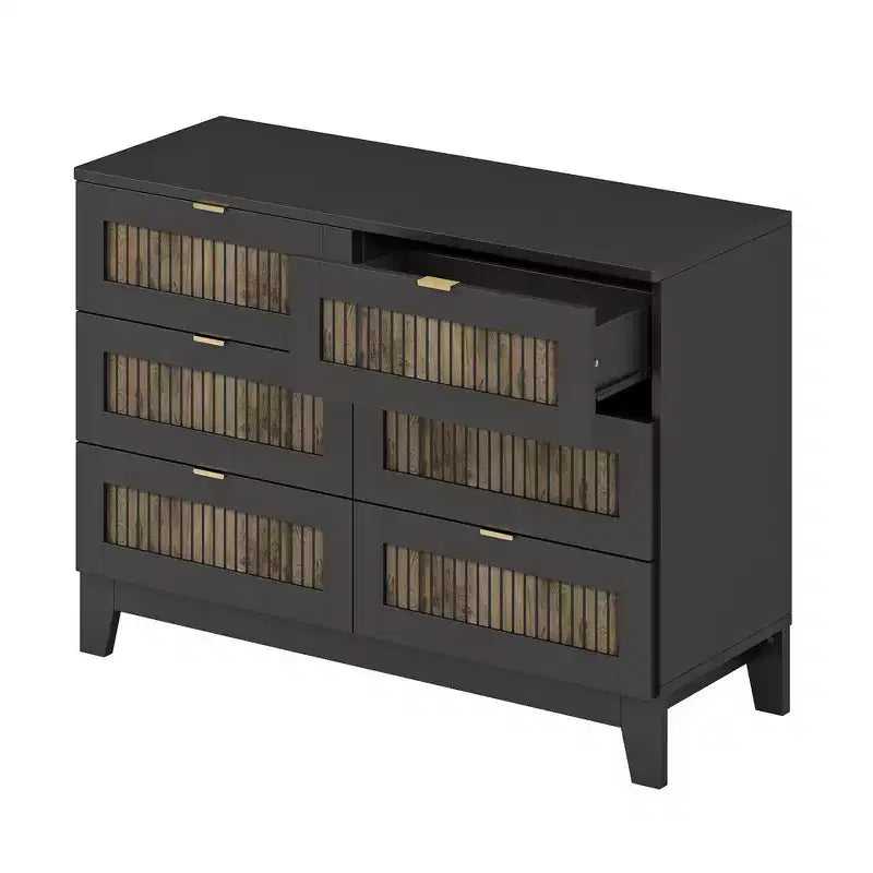 Commode en bois rustique de style maison de campagne avec 6 tiroirs, meuble de rangement, poignées en métal