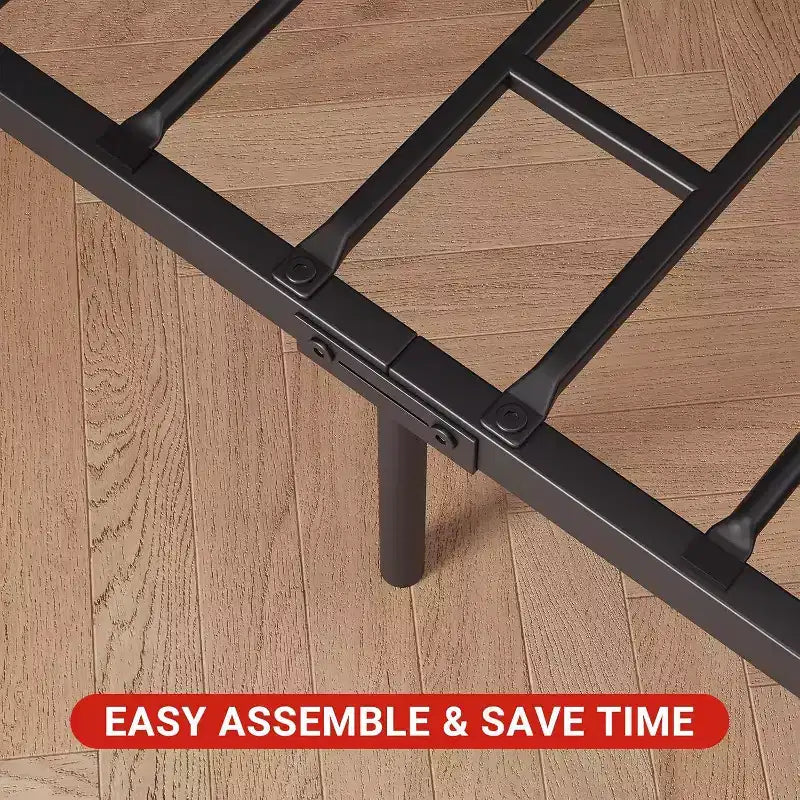 Bettgestell mit Kopfteil aus Holz, robustes Metallplattformbett im Industriestil, 14 Inch, mit Stauraum unter dem Bett, kein Boxspring erforderlich