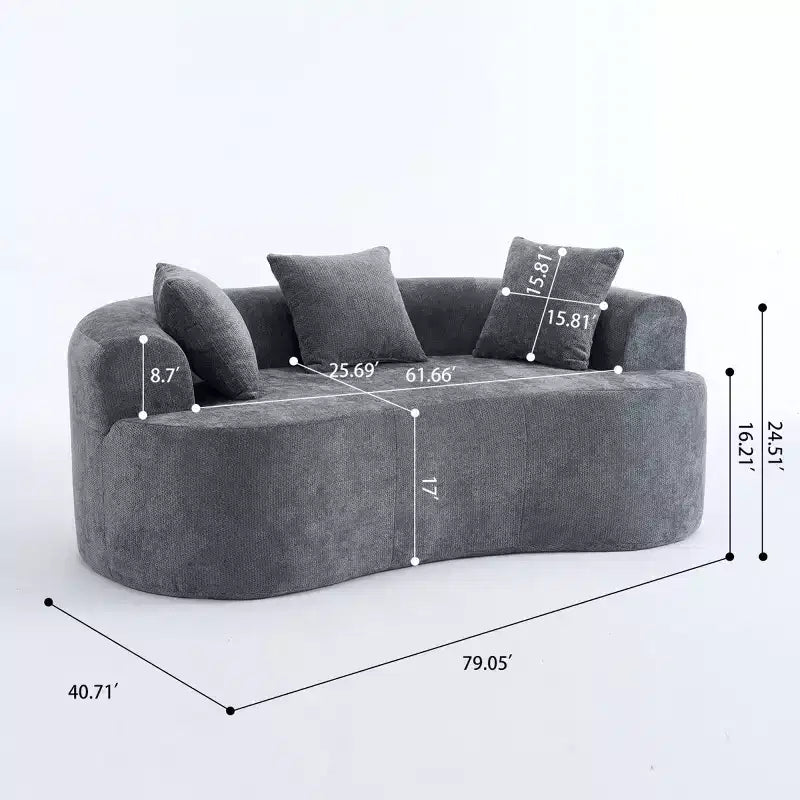 Modernes Sofa in Halbmondform mit Kissen, tiefes Chenille-Cloud-Sofa für Wohnzimmer oder Schlafzimmer, Apartment