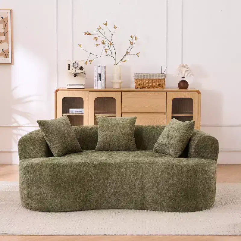 Modernes Sofa in Halbmondform mit Kissen, tiefes Chenille-Cloud-Sofa für Wohnzimmer oder Schlafzimmer, Apartment