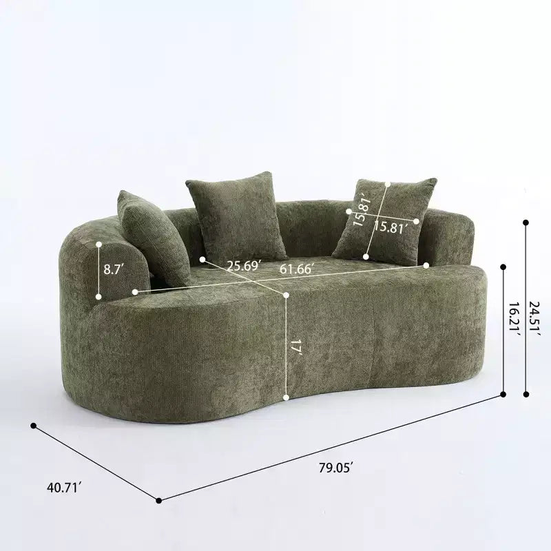 Modernes Sofa in Halbmondform mit Kissen, tiefes Chenille-Cloud-Sofa für Wohnzimmer oder Schlafzimmer, Apartment
