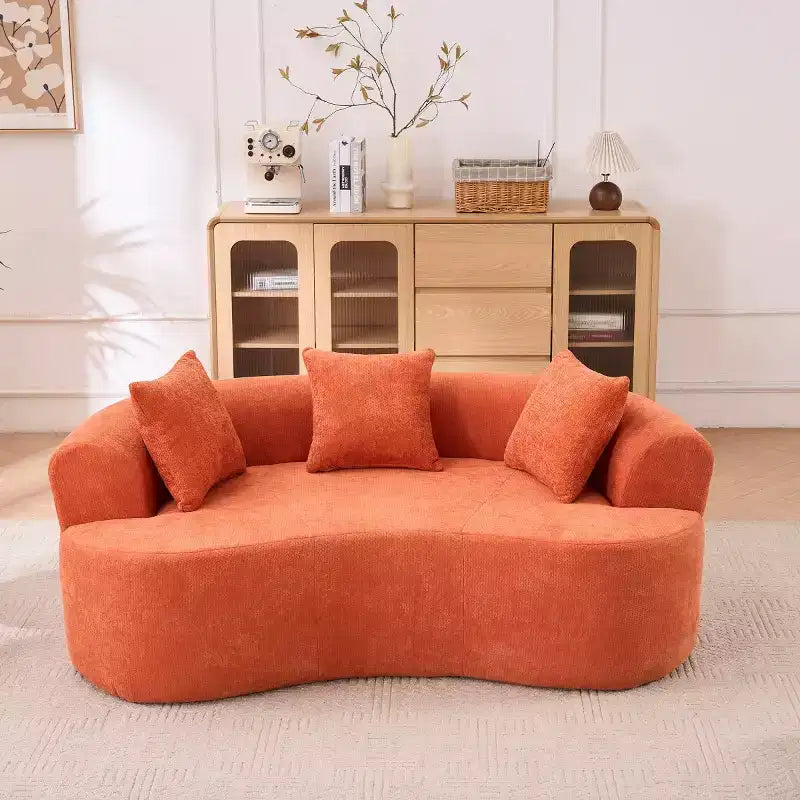 Modernes Sofa in Halbmondform mit Kissen, tiefes Chenille-Cloud-Sofa für Wohnzimmer oder Schlafzimmer, Apartment
