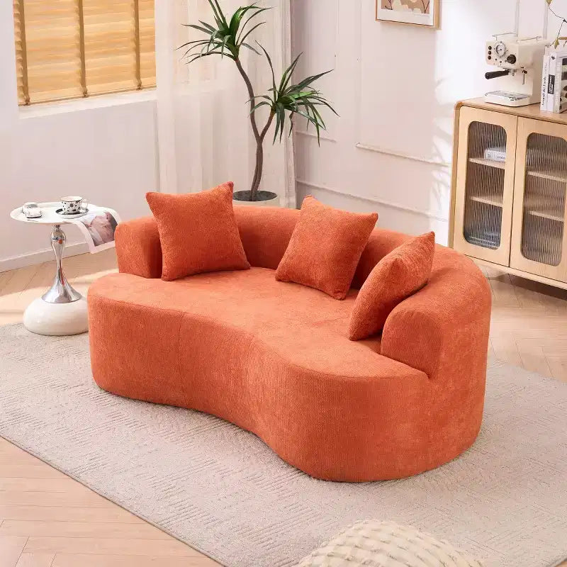 Modernes Sofa in Halbmondform mit Kissen, tiefes Chenille-Cloud-Sofa für Wohnzimmer oder Schlafzimmer, Apartment