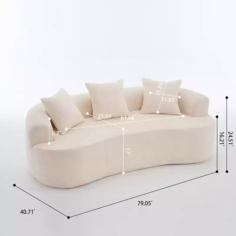 Modernes Sofa in Halbmondform mit Kissen, tiefes Chenille-Cloud-Sofa für Wohnzimmer oder Schlafzimmer, Apartment