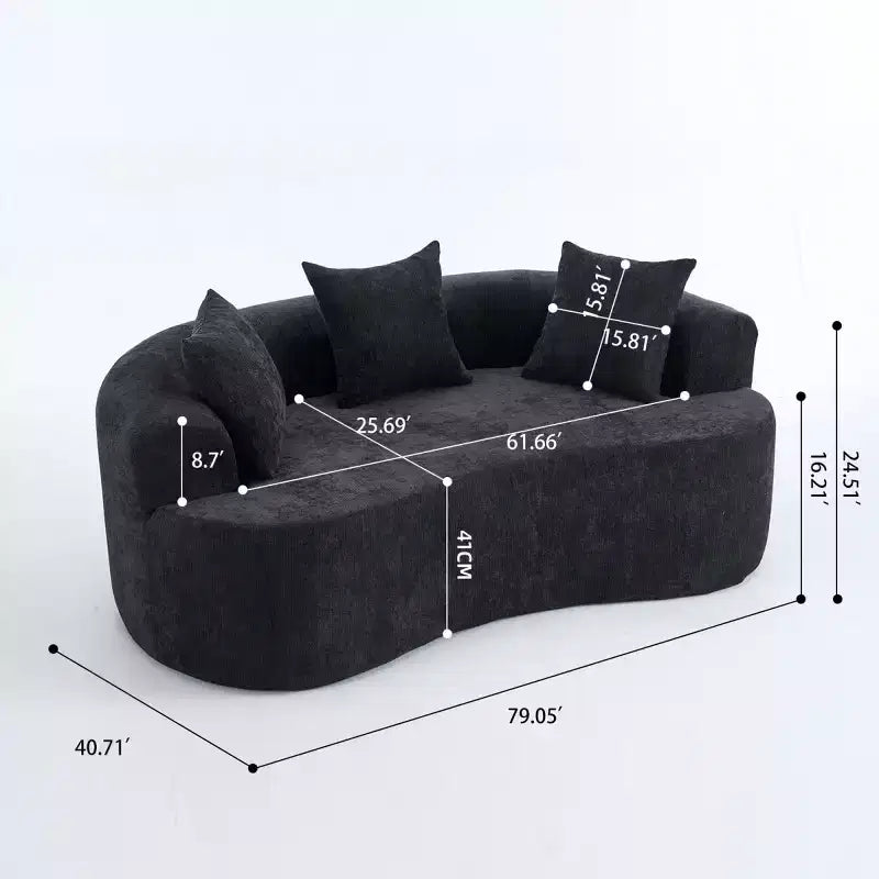 Modernes Sofa in Halbmondform mit Kissen, tiefes Chenille-Cloud-Sofa für Wohnzimmer oder Schlafzimmer, Apartment