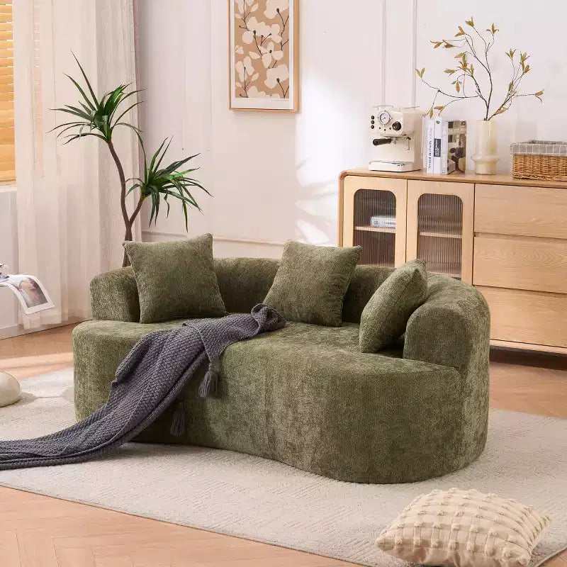 Modernes Sofa in Halbmondform mit Kissen, tiefes Chenille-Cloud-Sofa für Wohnzimmer oder Schlafzimmer, Apartment