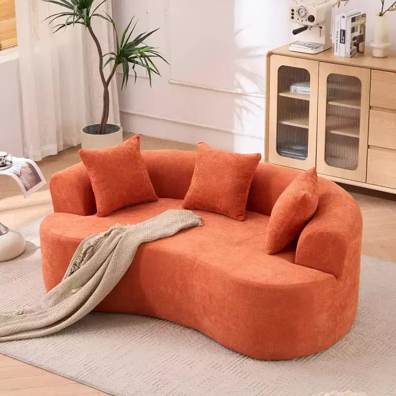 Modernes Sofa in Halbmondform mit Kissen, tiefes Chenille-Cloud-Sofa für Wohnzimmer oder Schlafzimmer, Apartment