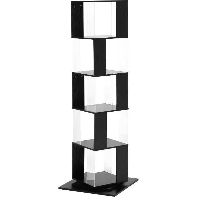 Bibliothèque rotative à 360 degrés et 6 niveaux, étagère étroite en bois avec panneaux en acrylique, rangement sur pied pour chambre, salon ou bureau