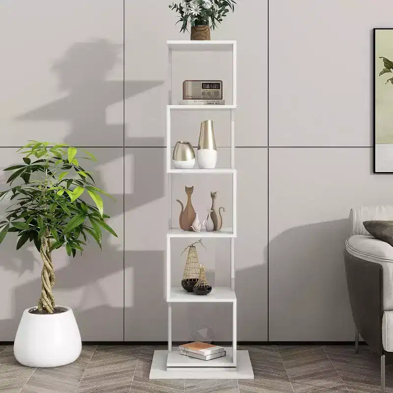 Bibliothèque rotative à 360 degrés et 6 niveaux, étagère étroite en bois avec panneaux en acrylique, rangement sur pied pour chambre, salon ou bureau