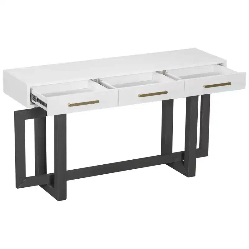 Console moderne au style artistique avec 3 tiroirs, élégante table d’entrée à pieds croisés, pour l’entrée ou le salon