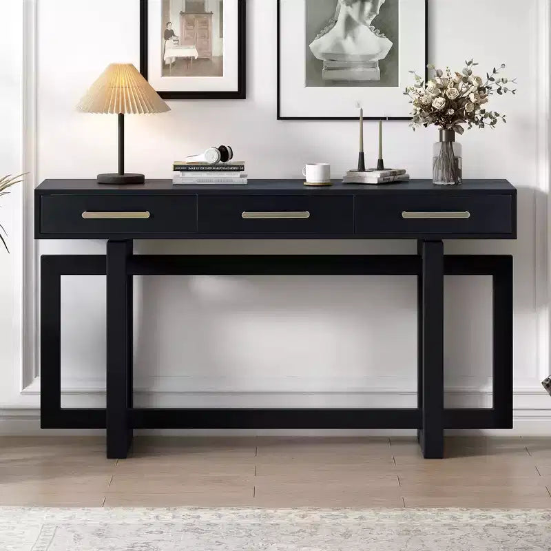 Console moderne au style artistique avec 3 tiroirs, élégante table d’entrée à pieds croisés, pour l’entrée ou le salon