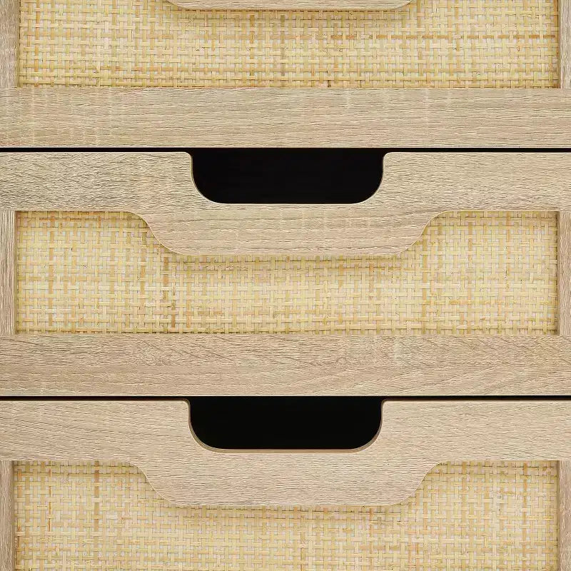 Nachttisch aus Rattan, Boho-Schrank mit 3 Schubladen, Beistelltisch fürs Schlafzimmer, Rattanschrank fürs Wohnzimmer, Natur, 2er-Pack