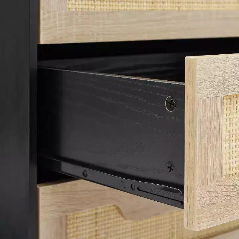 Nachttisch aus Rattan, Boho-Schrank mit 3 Schubladen, Beistelltisch fürs Schlafzimmer, Rattanschrank fürs Wohnzimmer, Natur, 2er-Pack