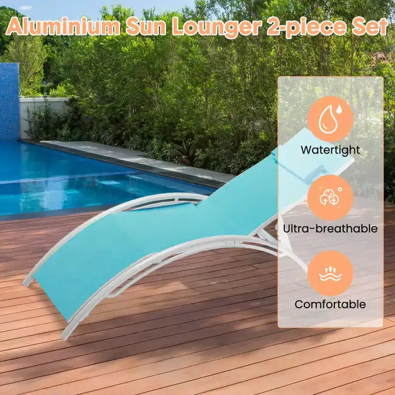 2er-Set Gartenliegestühle mit verstellbarer Rückenlehne, wetterfeste Sonnenliegen für Garten, Balkon und Strand